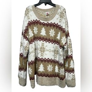 Holiday Time Women Sz L 16-18 Ugly Christmas unisex Fuzzy Oversized Crew Sweater